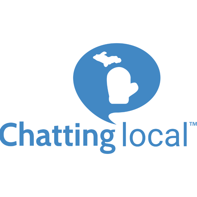 Chatting Local logo: a blue speech bubble with a black map silhouette inside, followed by the blue wordmark 'Chatting Local'.
